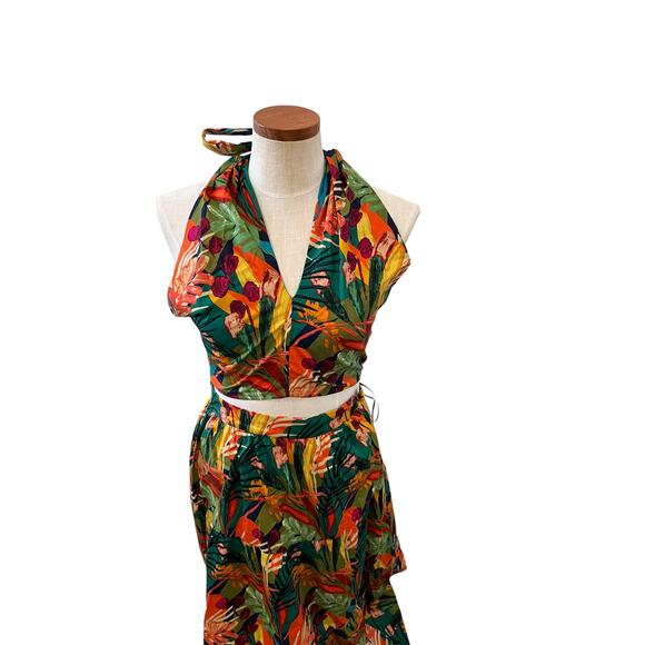 Revolve OPT One Pretty Time green tropical print halter & maxi skirt set S - Picture 2 of 8